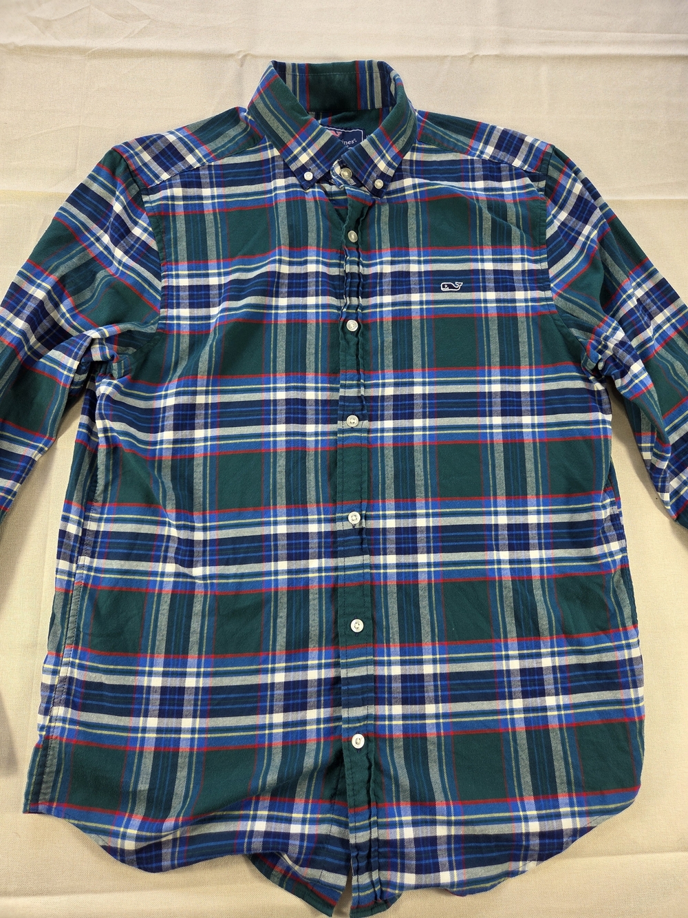 Vineyard Vines Whale Shirt Plaid Button Down Green Blue Men's M